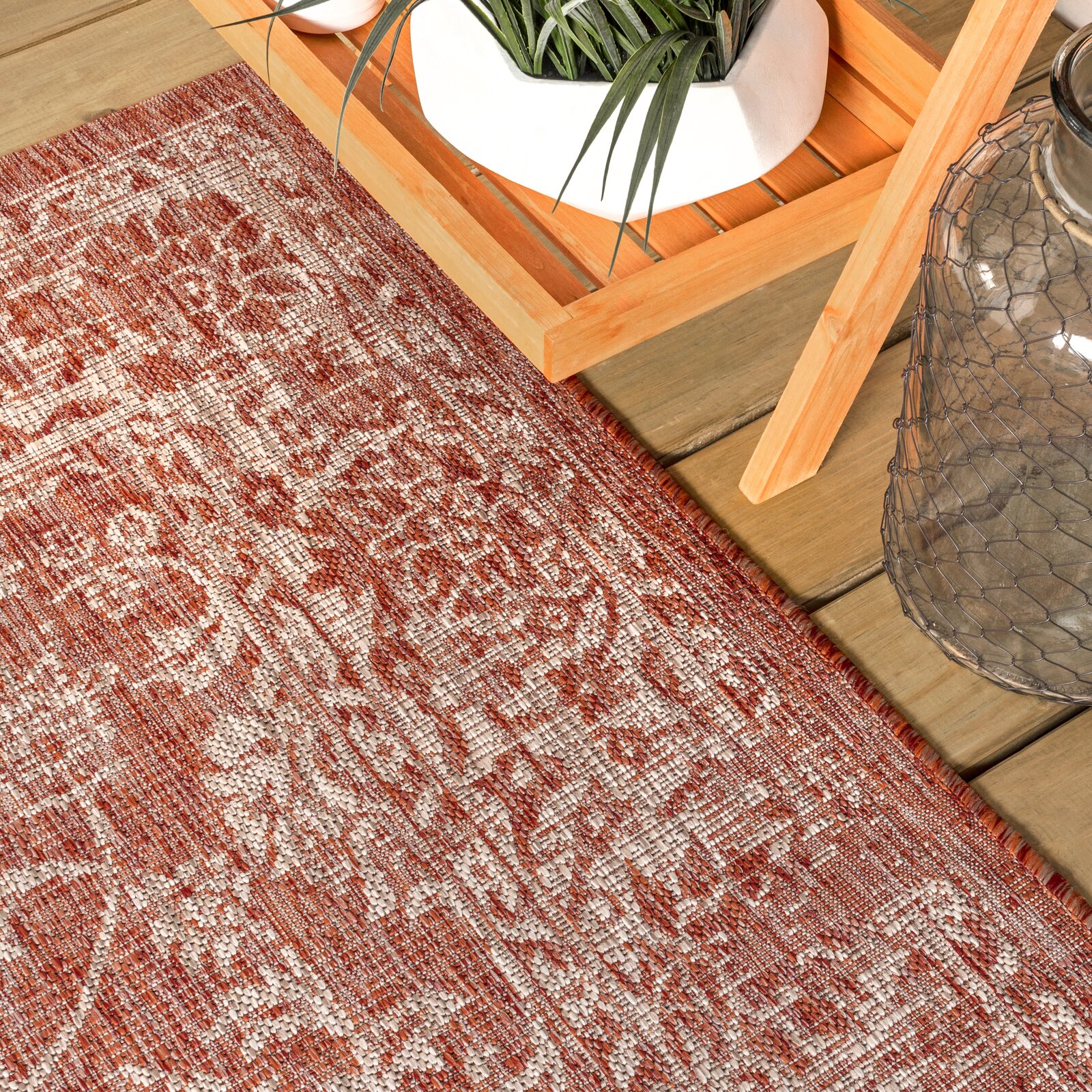 Bungalow Rose Leonora Red/Taupe Indoor/Outdoor Rug & Reviews